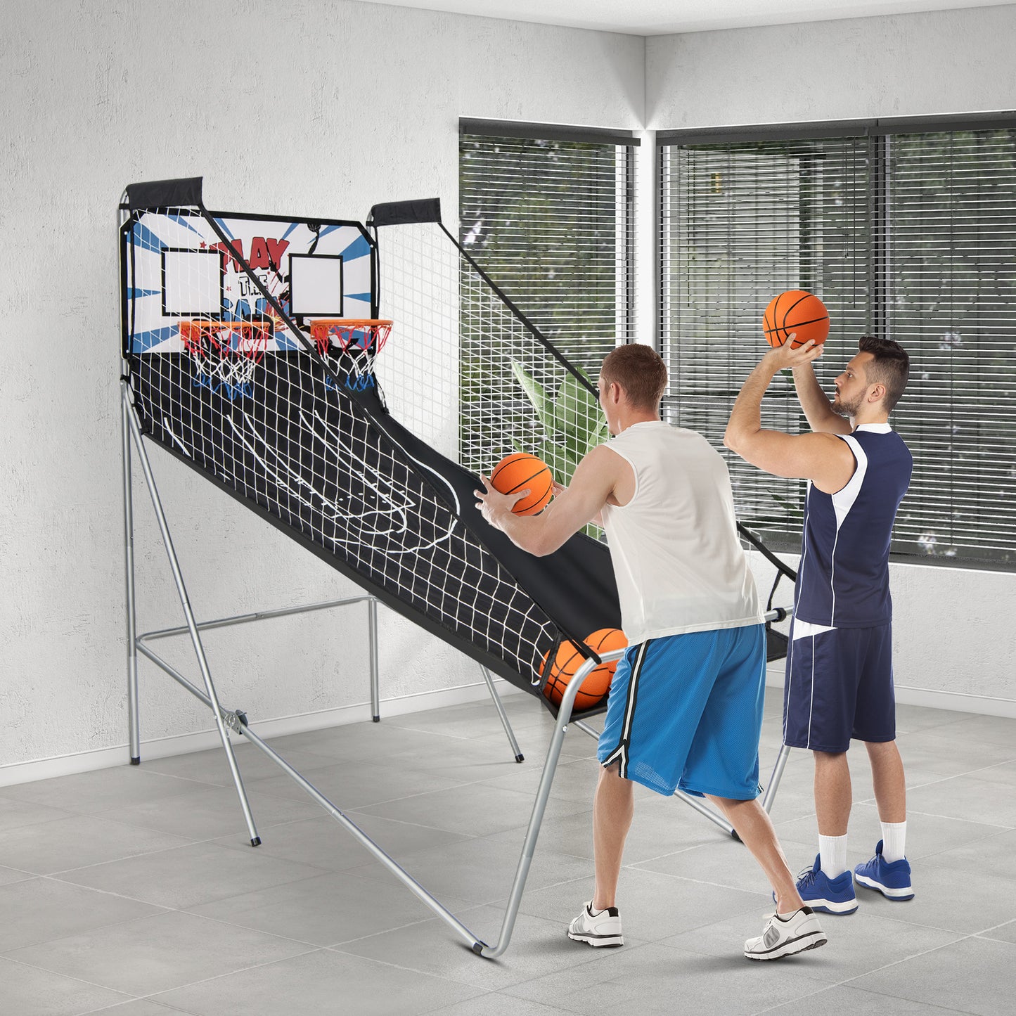 Topbuy Foldable Dual Shot Basketball Arcade Game Indoor & Outdoor 1-4 Player Basketball Game w/ Electronic Scoring System