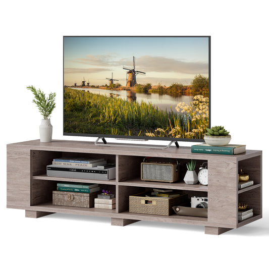 Topbuy TV Stand for 65 Inches TVs Modern Entertainment Center with 8 Open Shelves & 4 Cable Holes MDF TV Console Table Grey