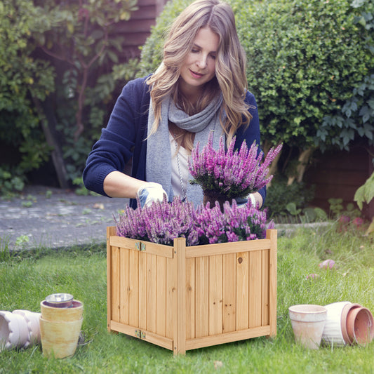 Topbuy Fir Wood Raised Garden Bed Outdoor Elevated Planter w/Drainage Hole Folding Square Planter Box 15'' x 15'' x 12.5''