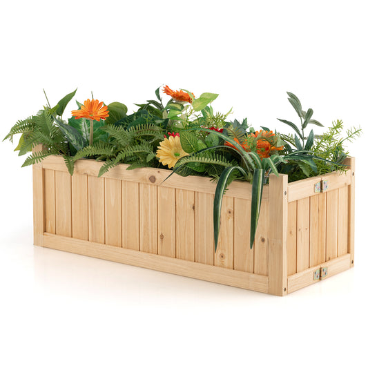 Topbuy Fir Wood Raised Garden Bed Outdoor Elevated Planter w/Drainage Hole Folding Square Planter Box 27.5'' x 12'' x 8.5''