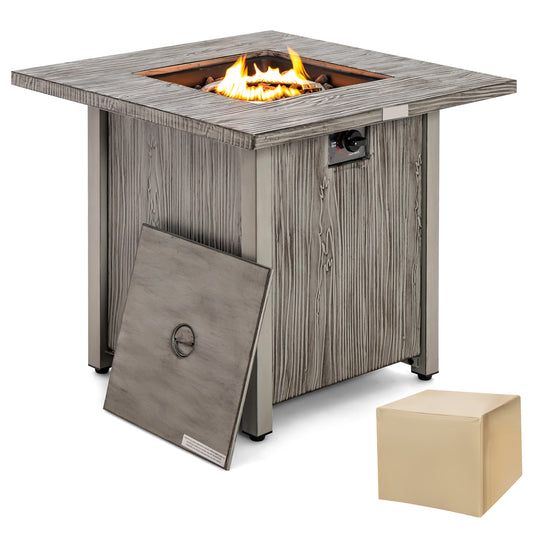 Topbuy 28'' Propane Fire Pit Table 40,000 BTU Outdoor Propane Gas Fire Table with Wood-like Tabletop Lid and Lava Rocks with PVC Cover