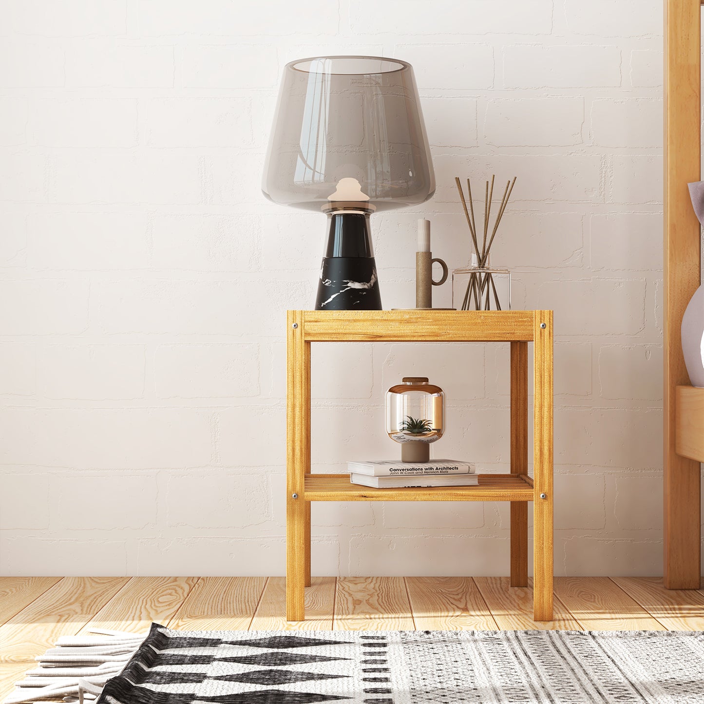 Topbuy Bamboo Nightstand Set of 2 2-tier Side Table w/ Bottom Shelf Square End Table Beside Sofa & Bed Compact Nightstand for Small Space