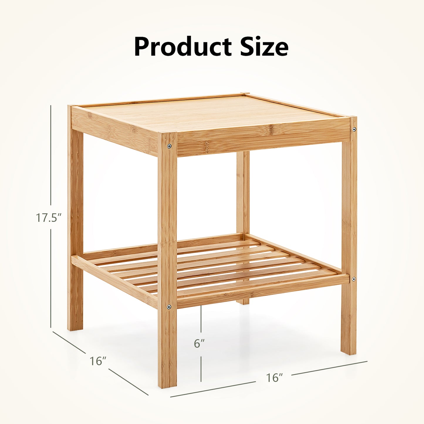Topbuy Bamboo Nightstand Set of 2 2-tier Side Table w/ Bottom Shelf Square End Table Beside Sofa & Bed Compact Nightstand for Small Space