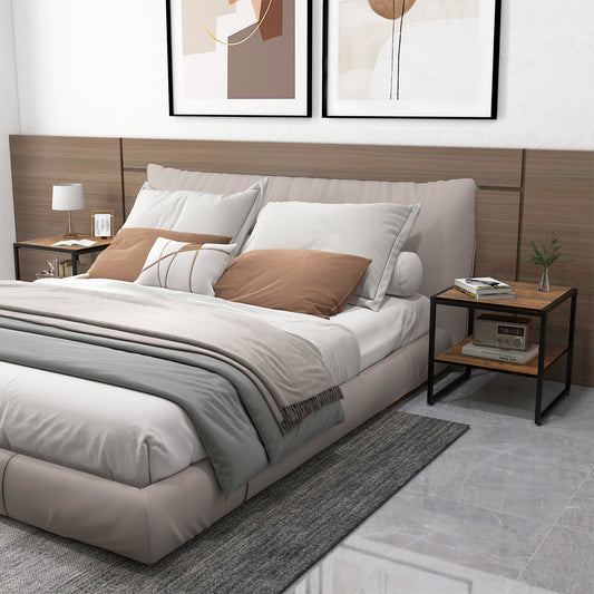 Topbuy Square End Table Set of 2 2-tier Side Table with Open Shelf Metal Frame Industrial Tea Table Beside Sofa & Bed Compact Nightstand for Small Space