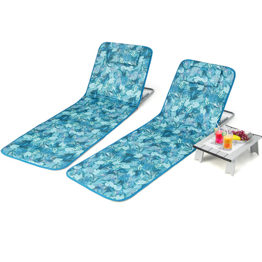 Topbuy 2 Pack Beach Chairs Set with Side Table Folding Backpack Beach Chairs with 5 Adjustable Position Zipper Pocket