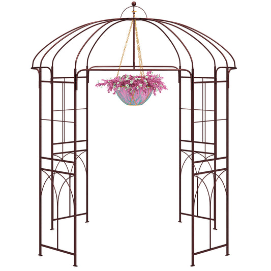 Topbuy 7' x 8.4' Birdcage Shape Garden Arbor Heavy Duty Metal Garden Gazebo Pergola w/ Trellis Plant Stand Rack for for Climbing Plants