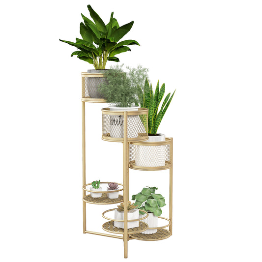 Topbuy 6-Tier Metal Plant Stand Shelf Folding Corner Flower Pot Holder Rotatable Planter Rack Multi-Layered Storage Display Shelf