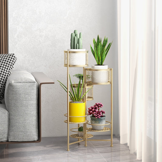 Topbuy 6-Tier Metal Plant Stand Shelf Folding Corner Flower Pot Holder Rotatable Planter Rack Multi-Layered Storage Display Shelf