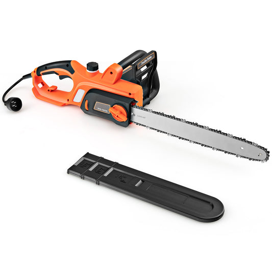 Topbuy 18 Inch Electric Chainsaw Corded Chain Saw with Chain Break Oiling System Tool-Less Chain Tension Protective Cover