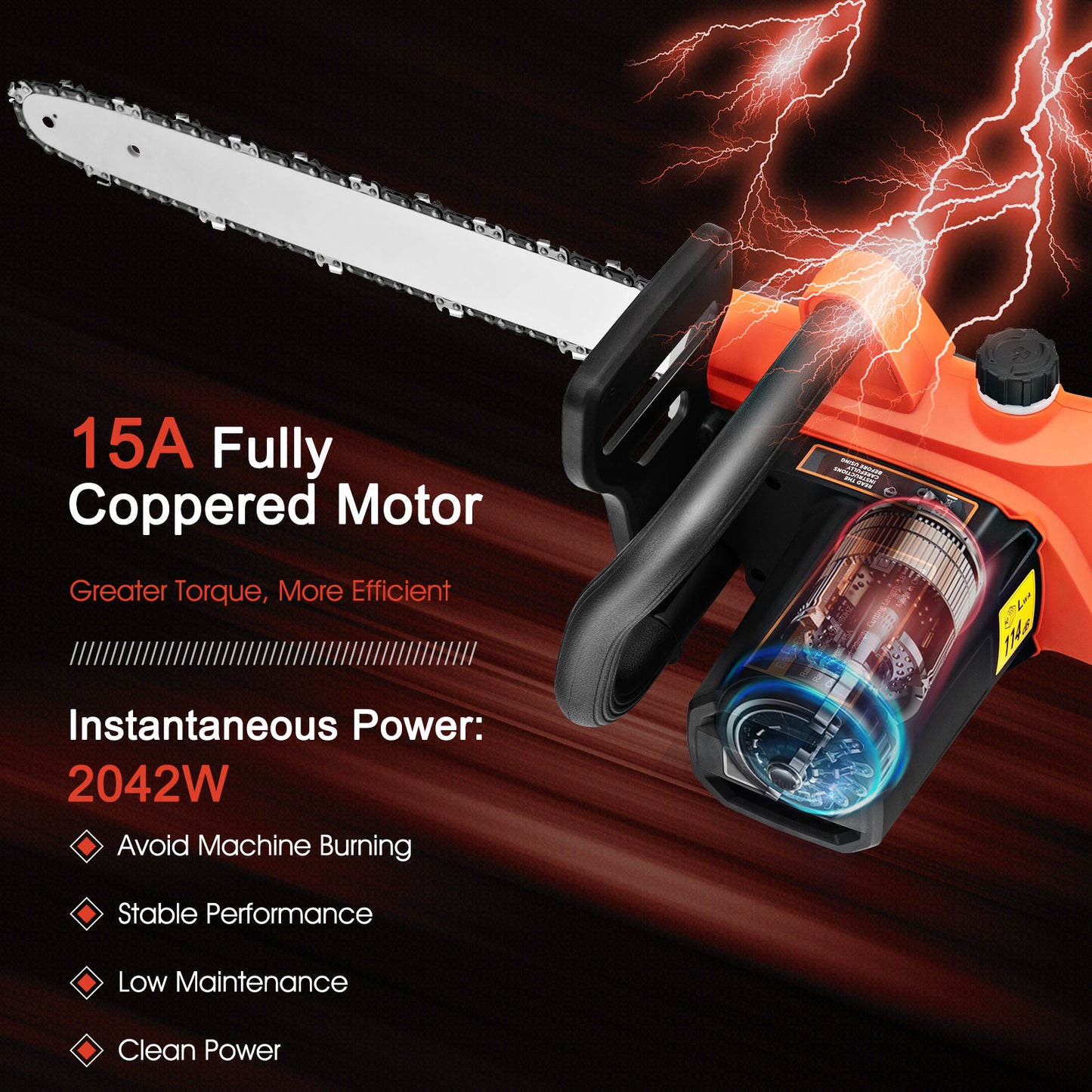 Topbuy 18 Inch Electric Chainsaw Corded Chain Saw with Chain Break Oiling System Tool-Less Chain Tension Protective Cover