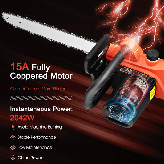 Topbuy 18 Inch Electric Chainsaw Corded Chain Saw with Chain Break Oiling System Tool-Less Chain Tension Protective Cover