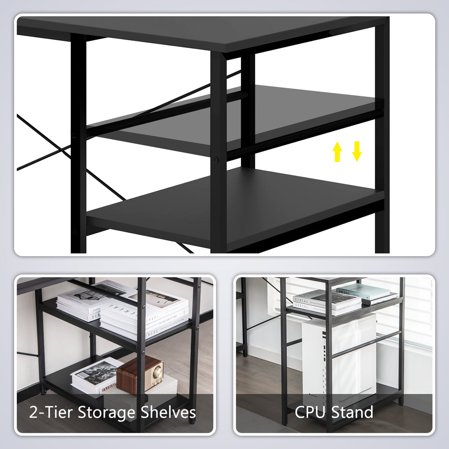 Topbuy Large L-shaped Computer Desk 60inch Convertible Corner Desk with 4 Storage Shelves 95inch 2-Person Long Study Writing Workstation