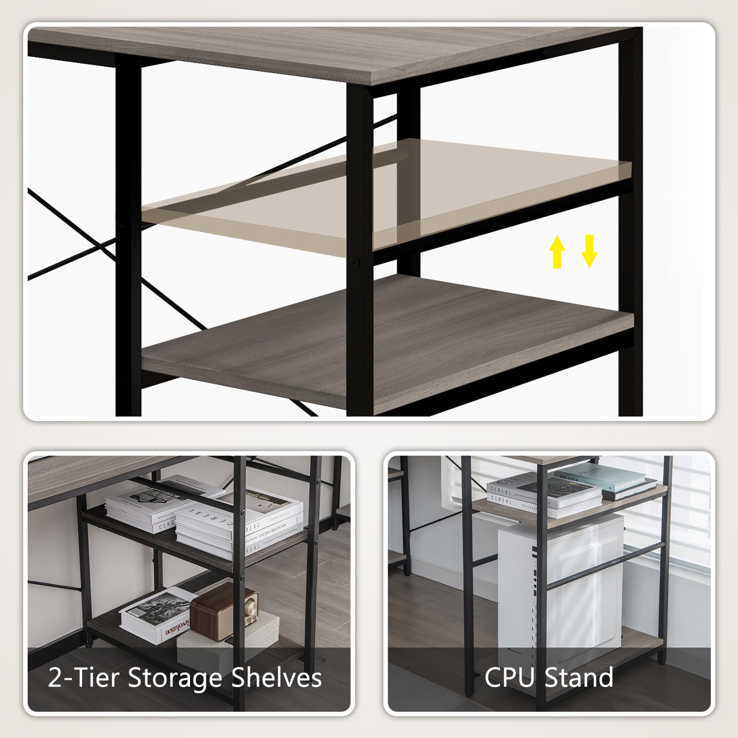 Topbuy Large L-shaped Computer Desk 60inch Convertible Corner Desk with 4 Storage Shelves 95inch 2-Person Long Study Writing Workstation