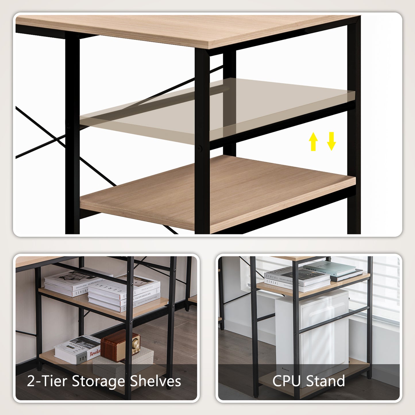 Topbuy Large L-shaped Computer Desk 60inch Convertible Corner Desk with 4 Storage Shelves 95inch 2-Person Long Study Writing Workstation
