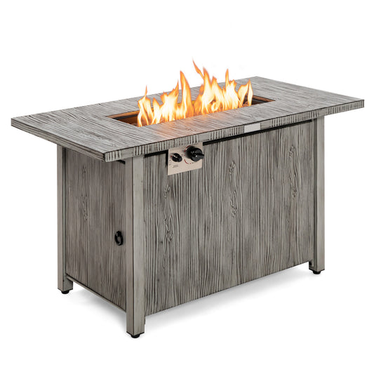 Patiojoy 43'' Propane Fire Pit Table 50,000 BTU Outdoor Propane Gas Fire Table w/ Wood Grain Tabletop Hideaway Tank Storage