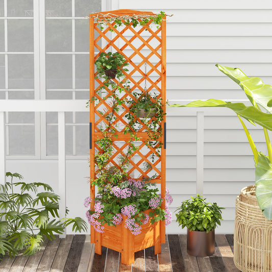 Patiojoy Raised Garden Bed with Trellis Wooden Planter Box with Trellis & Drainage Hole 71'' Height Freestanding Garden Planter