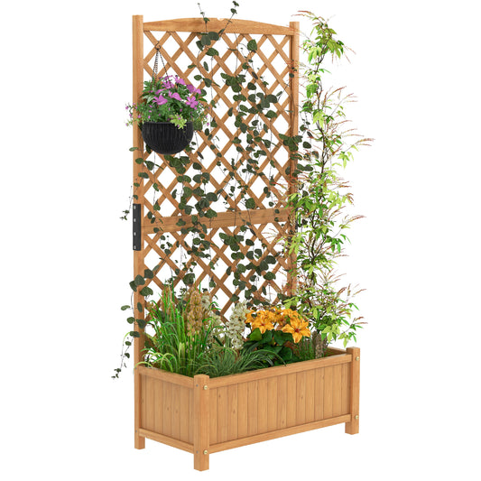 Patiojoy Raised Garden Bed with Trellis Indoor & Outdoor Plant Container with Diamond Shaped Trellis Drain Hole