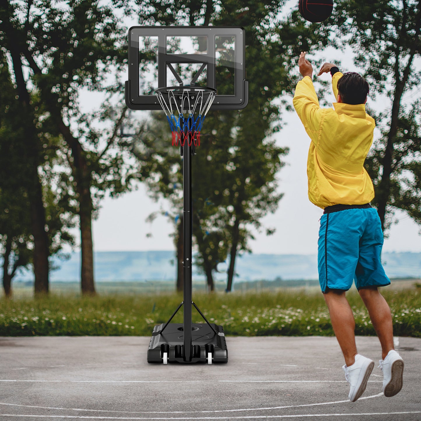 Topbuy Portable Basketball Hoop 8-10FT Height Adjustable Basketball Hoop System w/ 44'' Backboard Fillable Base