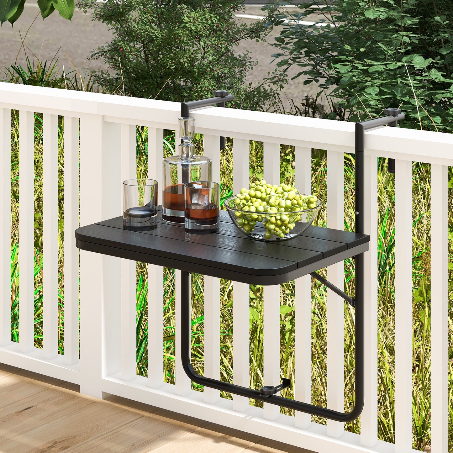 Topbuy Patio Hanging Table Folding Balcony Railing Table w/ 3-Level Height All-Weather HIPS tabletop Suits for 1''-6'' Railings