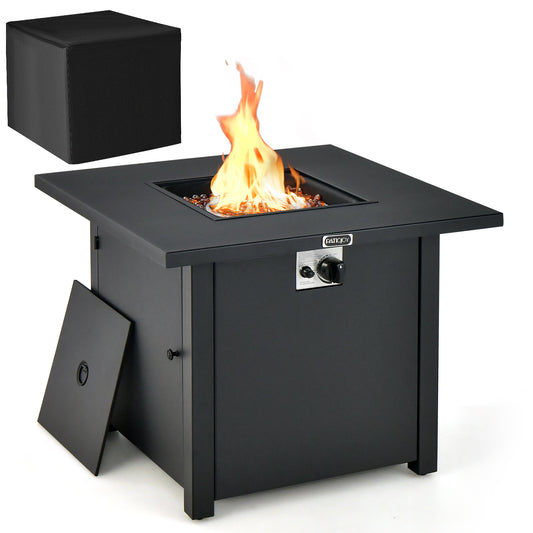 Topbuy 32 Inch Patio Propane Gas Fire Table 50,000 BTU Square Fire Pit Table w/ Fire Glasses & PVC Protective Cover