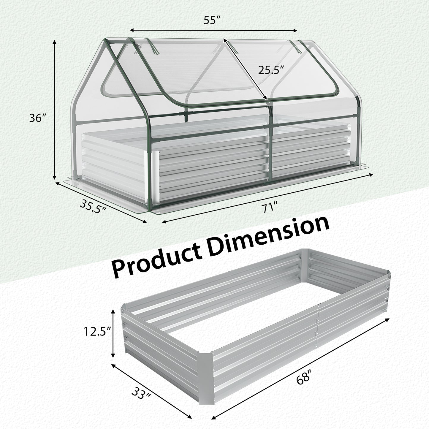 Topbuy 6FT x 3FT x 3FT Galvanized Raised Garden Bed with Greenhouse Bottomless Flower Bed with Clear Cover Outdoor Planter Box Kit