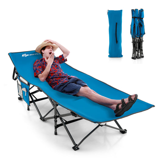 Topbuy Folding Camping Cot for Adults Heavy-duty Sleeping Cot w/3-In-1 Pocket Carry Bag Portable Tent Cot for Travel Blue