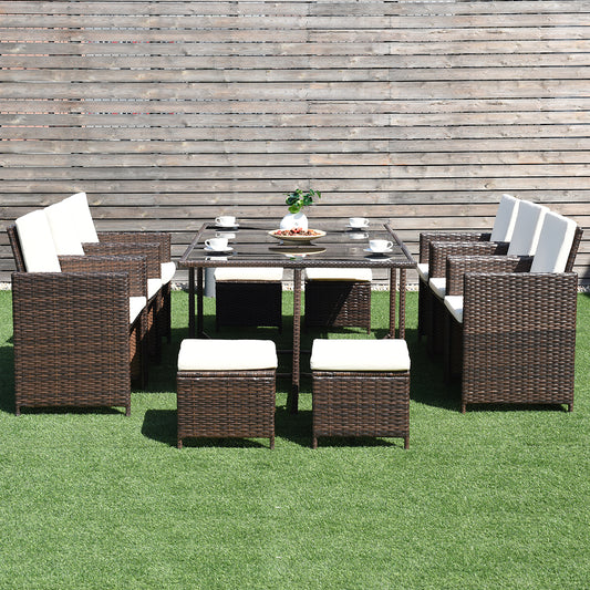 Topbuy 10 PCS Outdoor Patio Dining Set Metal Rattan Wicker Furniture Garden Cushioned