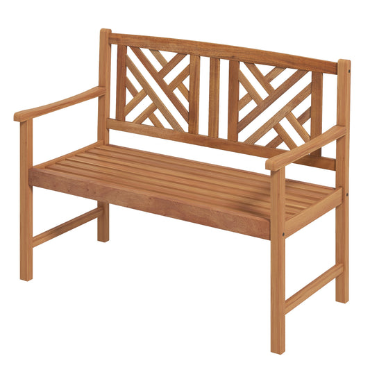 Topbuy 2-Person Acacia Wood Bench Outdoor Slats Loveseat Chair with Armrest 800lbs Load Capacity Comfortable Patio Chair