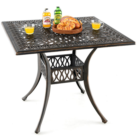 Topbuy 35.4 Inches Outdoor Dining Table All-Weather Cast Aluminum Table with 2.2'' Umbrella Hole 4 Person Square Dining Table