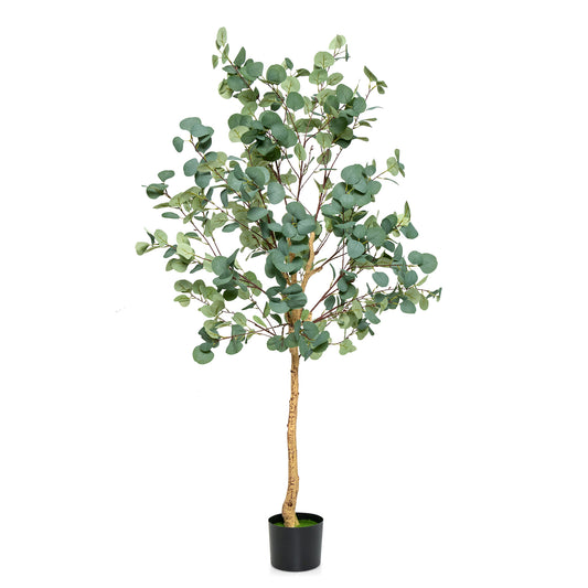 Topbuy 5.5FT Artificial Eucalyptus Tree in Plastic Nursery Pot Tall Fake Eucalyptus Plants with 517 Silver Dollar Leaves for Indoor Outdoor
