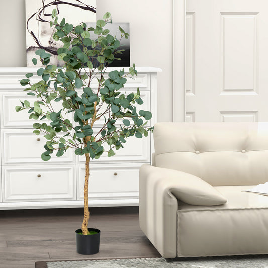Topbuy 5.5FT Artificial Eucalyptus Tree in Plastic Nursery Pot Tall Fake Eucalyptus Plants with 517 Silver Dollar Leaves for Indoor Outdoor