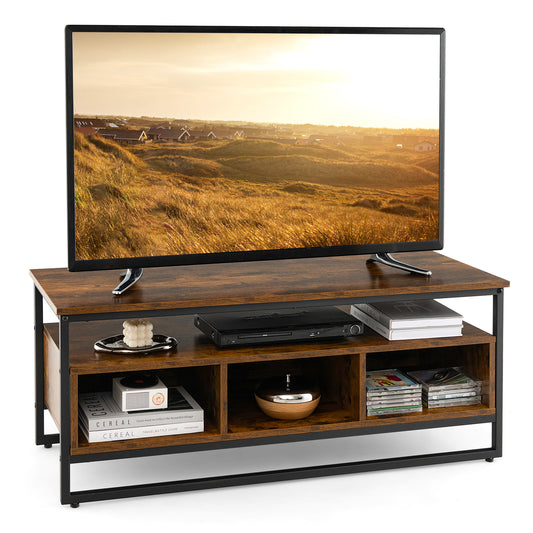 Topbuy TV Stand for TVS up to 50'' Industrial Style TV Cabinet with Heavy-duty Metal Frame Open Shelf & 3 Storage Cubbies