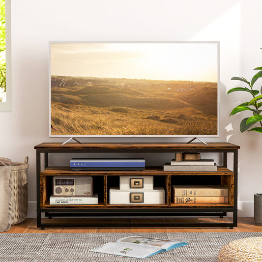 Topbuy TV Stand for TVS up to 50'' Industrial Style TV Cabinet with Heavy-duty Metal Frame Open Shelf & 3 Storage Cubbies