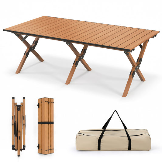 Topbuy 47'' x 23'' Folding Aluminum Picnic Table Roll-Up Camping Table with Carry Bag Portable Outdoor Table Low Height Beach Table for Travel