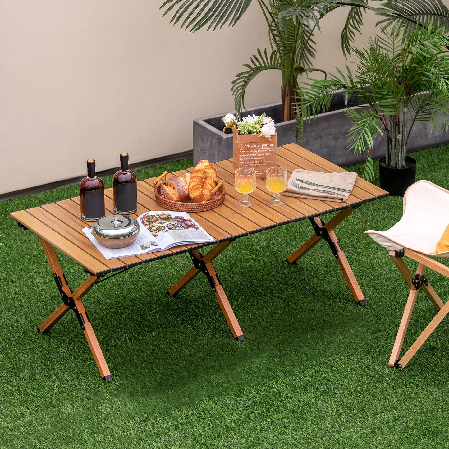 Topbuy 47'' x 23'' Folding Aluminum Picnic Table Roll-Up Camping Table with Carry Bag Portable Outdoor Table Low Height Beach Table for Travel