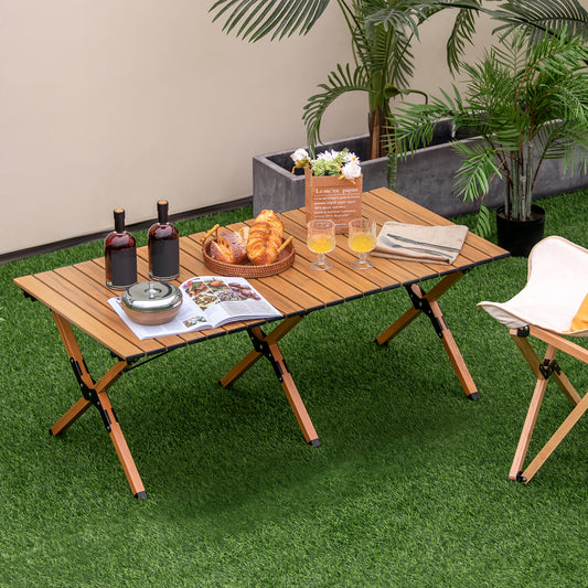 Topbuy 47'' x 23'' Folding Aluminum Picnic Table Roll-Up Camping Table with Carry Bag Portable Outdoor Table Low Height Beach Table for Travel