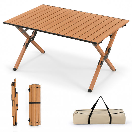 Topbuy 35'' x 23'' Folding Aluminum Picnic Table Roll-Up Camping Table with Carry Bag Portable Outdoor Table Low Height Beach Table for Travel