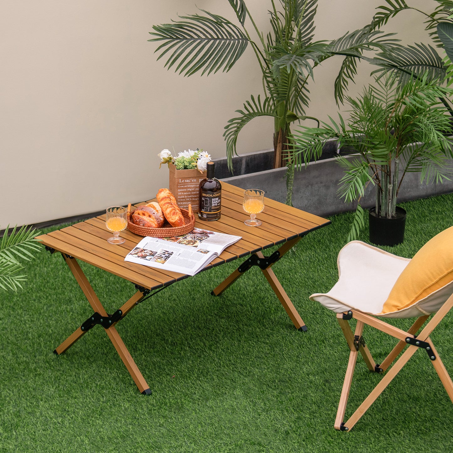 Topbuy 35'' x 23'' Folding Aluminum Picnic Table Roll-Up Camping Table with Carry Bag Portable Outdoor Table Low Height Beach Table for Travel