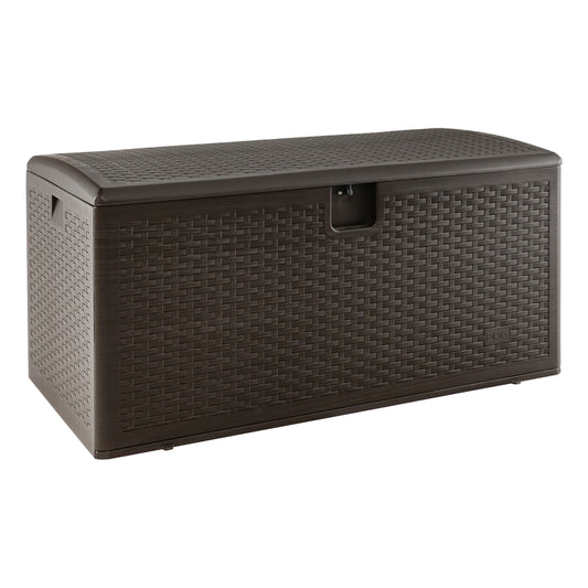 Topbuy 120 Gal Large Resin Deck Box Weather-resistant Resin Box w/ Hydraulic Lift Lid & Lock Hole Storage Bin for Cushions