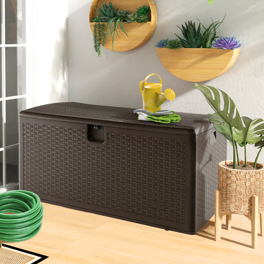 Topbuy 120 Gal Large Resin Deck Box Weather-resistant Resin Box w/ Hydraulic Lift Lid & Lock Hole Storage Bin for Cushions