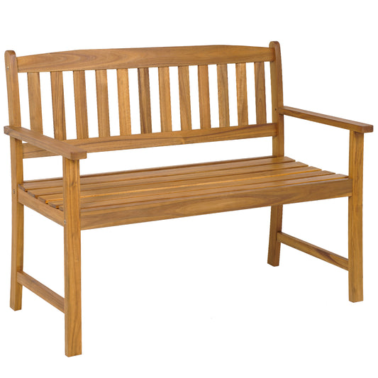 Topbuy 2-Person Outdoor Bench Patio Wooden Bench with Ergonomic Backrest & Armrests All-weather Acacia Wood Frame 43''x 22''