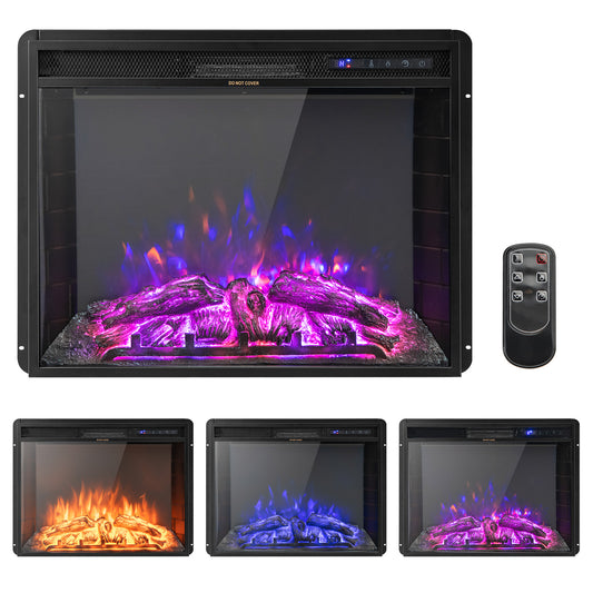 Topbuy 26 Inch Electric Fireplace Insert 5,000 BTU Recessed Freestanding Fireplace Heater w/ 3 Flame Colors & 6 Brightness