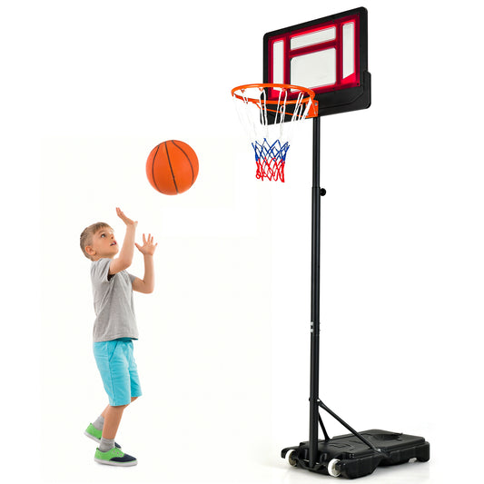 Topbuy Basketball Hoop Portable Basketball Stand with Rolling Wheels 4.3-8.2FT Adjustable Height PE Backboard Fillable Base
