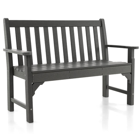 Topbuy Outdoor Garden Bench Loveseat Waterproof HDPE 2-Person Patio Bench with Slatted Backrest and Seat All Weather Park Bench 705 lbs