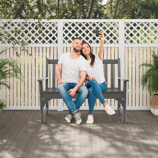 Topbuy Outdoor Garden Bench Loveseat Waterproof HDPE 2-Person Patio Bench with Slatted Backrest and Seat All Weather Park Bench 705 lbs