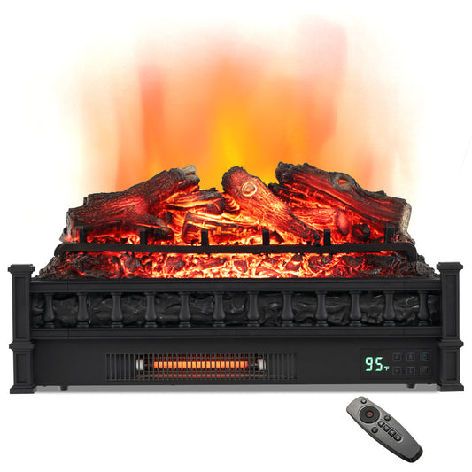 Topbuy 26'' Electric Fireplace Log Set Heater w/ Remote 5 Flame Modes & Brightness Thermostat Control 8H Timer