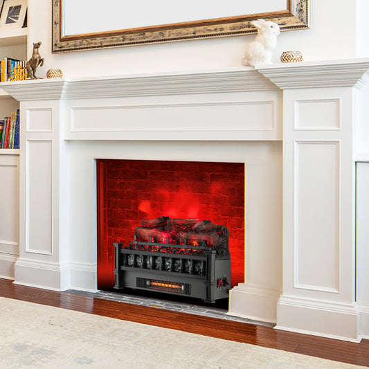 Topbuy 20'' Electric Fireplace Log Set Heater with Adjustable Temp Overheating Protection Realistic Pinewood Ember Bed