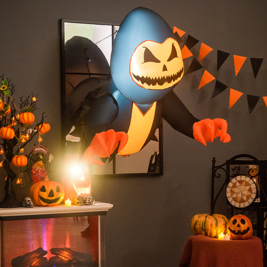 Topbuy Inflatable Pumpkin Ghost Broke Out from Window Blow Up Decorations with Built-in LED Lights 3 Suction Cups