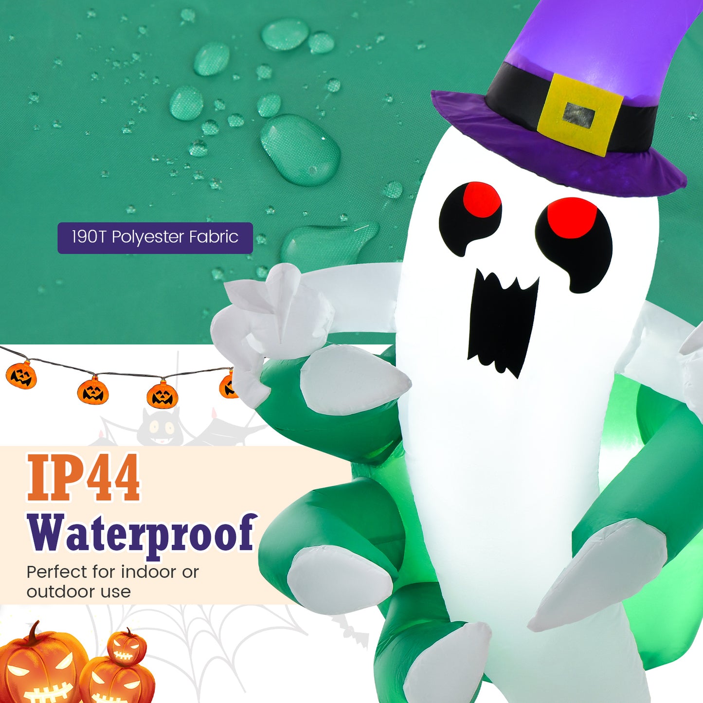 Topbuy Inflatable Ghost Broke Out from Window Blow Up Decorations with Built-in LED Lights 3 Suction Cups Halloween Inflatable Prop