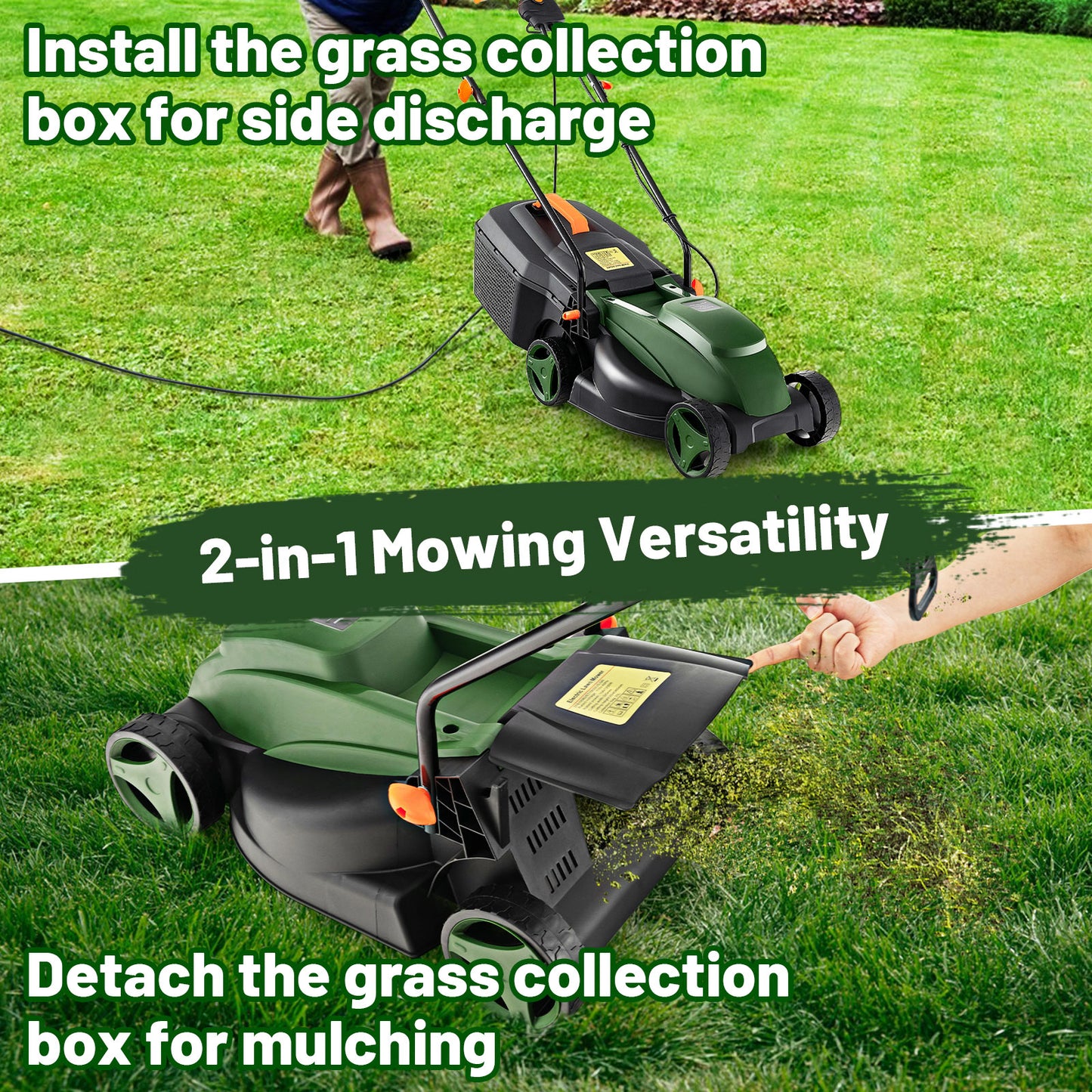 Topbuy Electric Lawn Mower, 2-in-1 Versatile Corded Lawn Mower with Grass Collection Box 12 AMP Motor